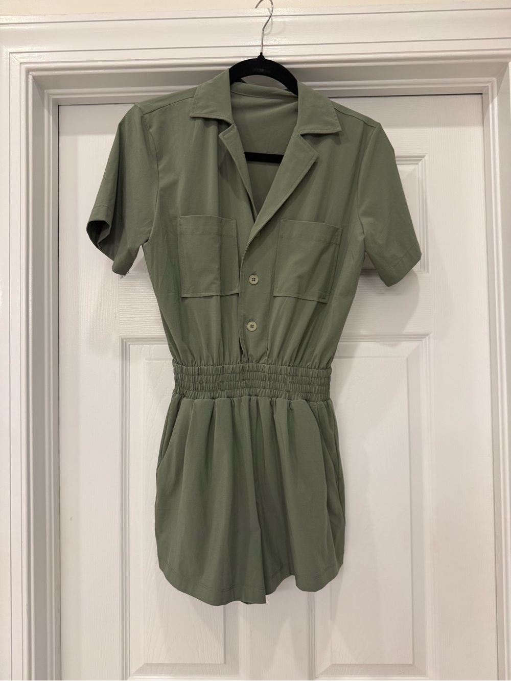 Vuori Olive Green Short Sleeve Romper Dress